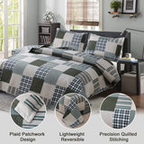 Jessy Home Bedspread Set Queen Size Quilt Set Bedding Lightweight Bedspread Plaid Patchwork Bedding Reversible Quilt Stripe Line Style Mens Quilts Coverlet Soft Breathable Bedspread Queen Bed Jessy Home