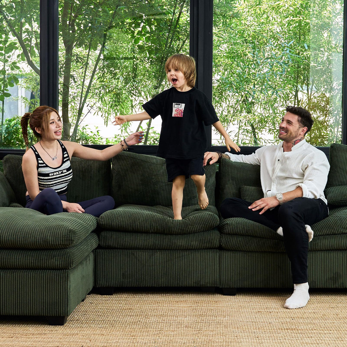 Belffin Large Modular Sectional Sofa with Deep Chaise, 104" Corduroy L Shaped Couch with 9" Soft Dual-Layer Seats Cushion for Living Room, Apartment, Green Belffin