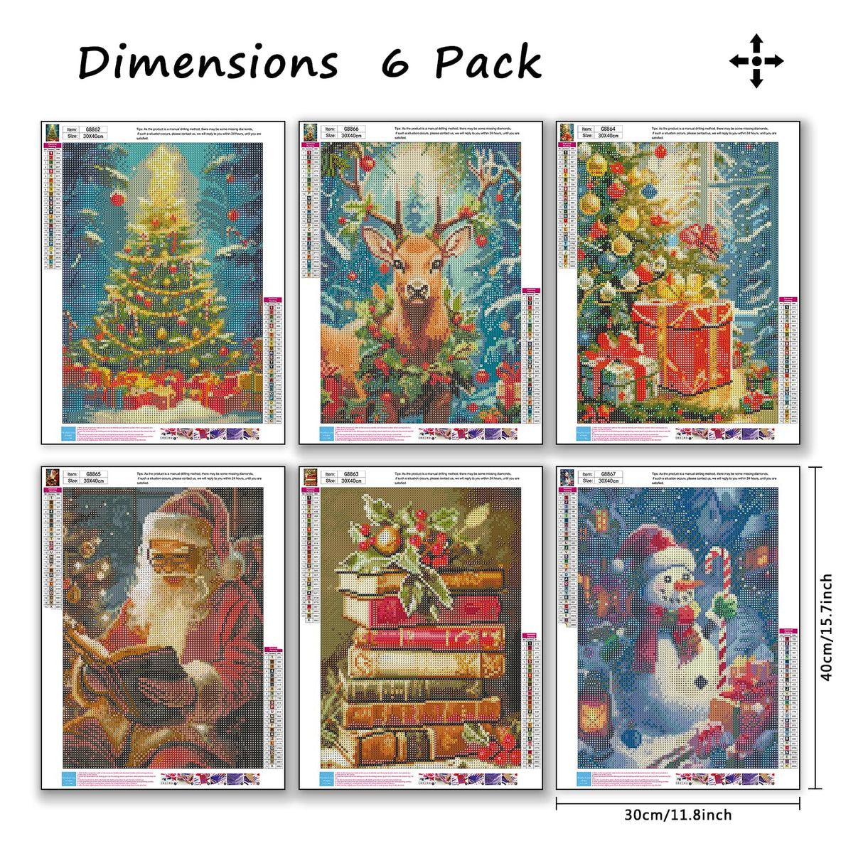 MBNTJHT 6 Pack Christmas Diamond Painting Kits for Adults,DIY Full Round Drill Winter Scene Diamond Art Kits for Beginners,5D Gem Art Painting Craft for Home Decor Gifts 12x16 Inch. MBNTJHT