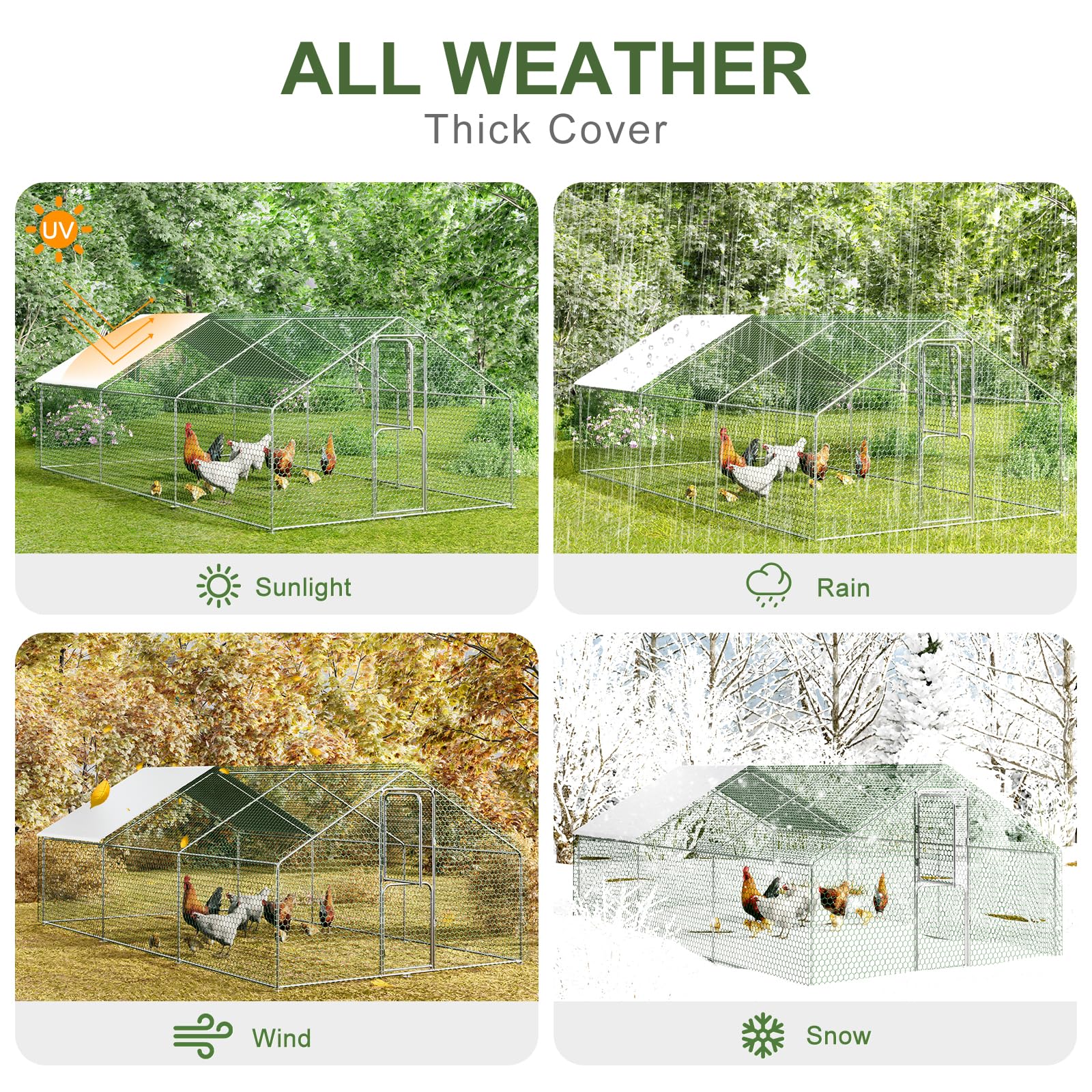 Amopatio Chicken Run, 18x10x6 FT Large Chicken Coop House, Metal Chicken Fence for Rabbits Duck - WoodArtSupply