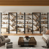 INNOD 70x70" Triple 5 Tier Book Shelf, Large Wooden Bookcase with 17 Open Display Shelf, Modern Tree Bookshelf Metal Frame Tall Book Case Furniture for Living Room Bedroom Home Office Rustic Brown INNOD