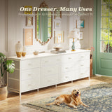 Huuger 70 Inch White Dresser for Bedroom, TV Stand for 65, 75, 80 Inch TV, 13 Fabric Drawer Long Dresser, Wide Chest of Drawer, Storage Units for Bedroom Huuger