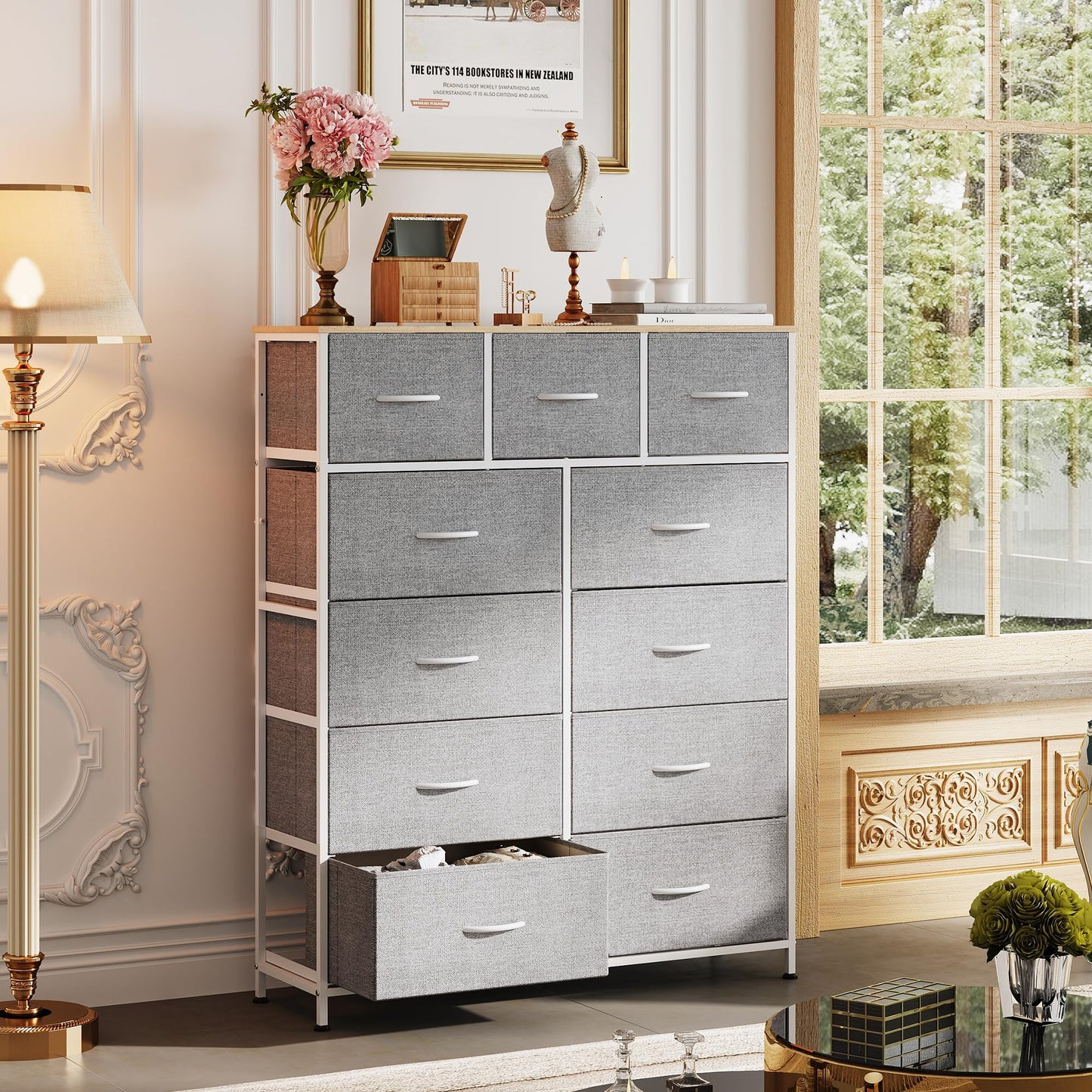 WLIVE Tall Dresser for Bedroom, Fabric Dresser Storage Tower, Dresser & Chest of Drawers Organizer Unit with 11 Drawers, Storage Cabinet, Hallway, Closets, Steel Frame, Wood Top