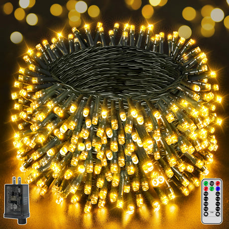 BrightChristmas 1000 LED 328 FT Christmas Lights, Waterproof Outdoor String Lights with Remote and Timer, Christmas Tree Lights with 8 Modes Dimmable, Fairy Lights for Holiday Decor (Warm White) BrightChristmas