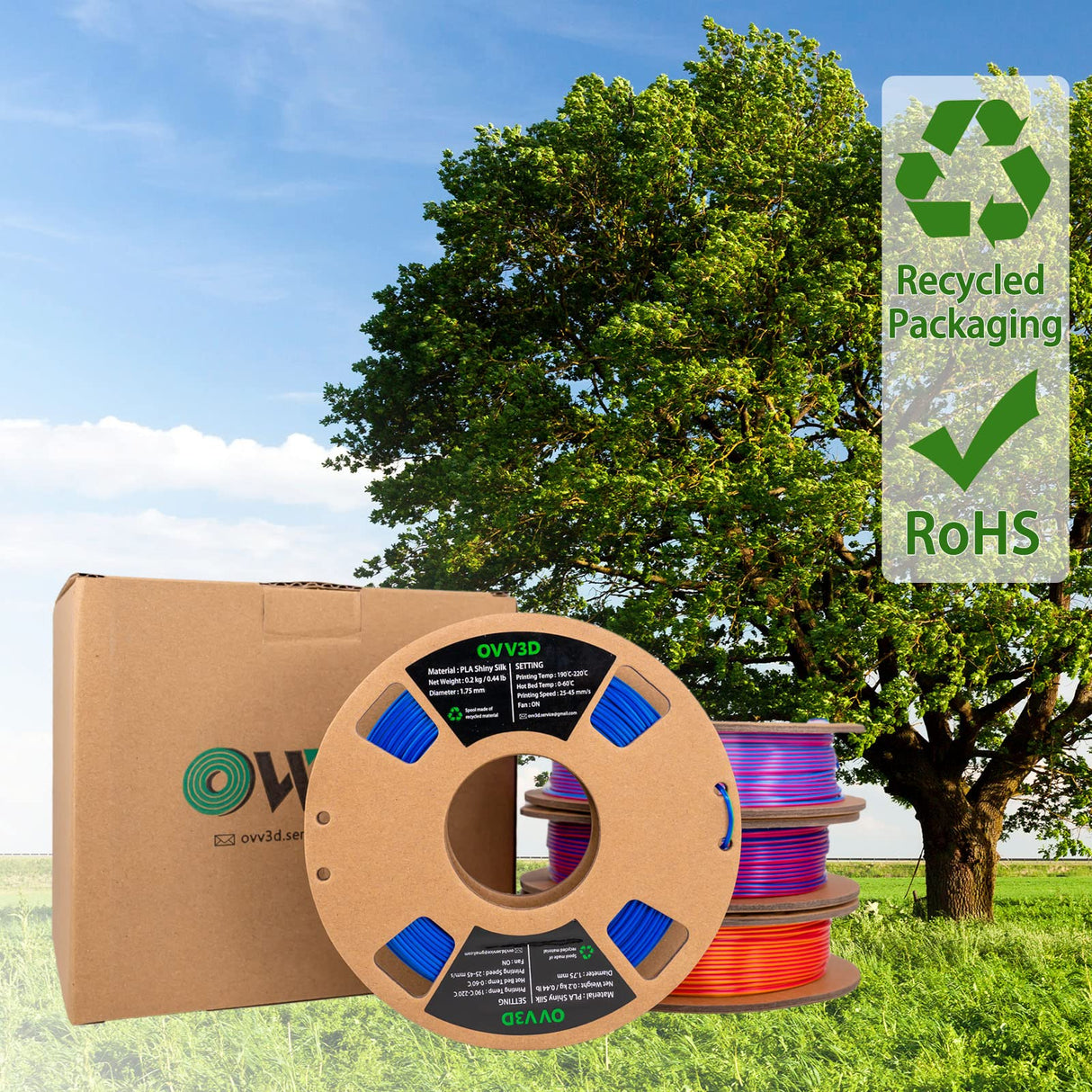 OVV3D 3D Printer Filament, PLA Filament 1.75mm Bundle, Dual Color Filament, Coextrusion 3D Filament, Silk PLA Color Change Every Inch, 3D Printing Filament +/-0.02mm, 200g X 4 Spool OVVNYXE