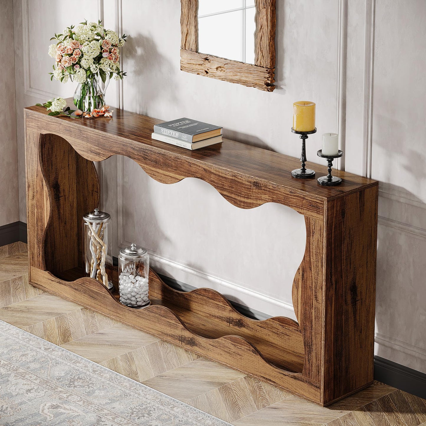 Tribesigns 63 Inches Farmhouse Console Table with Storage, Couch Table Behind Sofa, Long Entryway Table, Sofa Console Table, Narrow Console Table, Hallway Table for entryway Living Room, Brow - WoodArtSupply