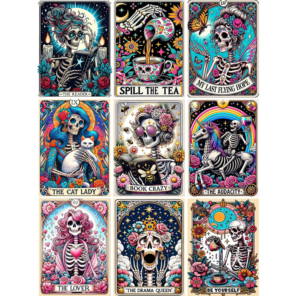 GOUOYANA Skull Diamond Art Kits for Adults - 9pcs, Tarot Card Diamond Painting for Beginners, DIY Full Rhinestone 5D Gothic Diamond Painting Kits (Gemstone Craft), Home Wall Decoration (12x16 inch) GOUOYANA