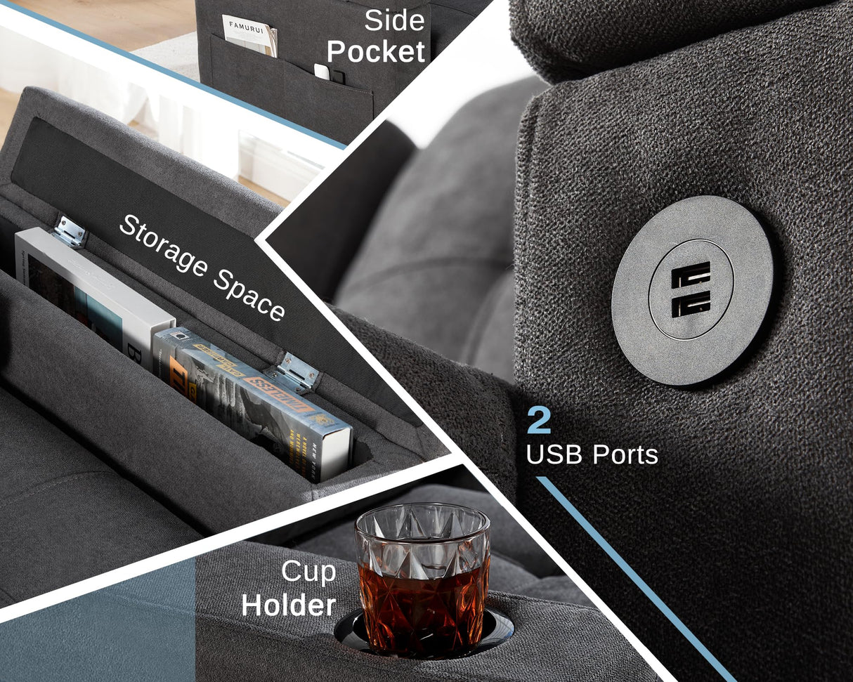 AMERLIFE 84 Inch Pull Out Couch Bed, Sofa Bed with Storage Chaise, L Shaped Sleeper Sofa with 2 USB Sockets & Cup Holders- Dark Grey AMERLIFE