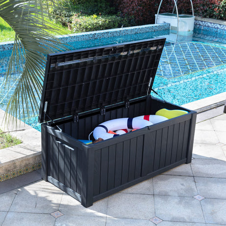 YITAHOME 120 Gallon Large Deck Box, Resin Outdoor Storage Box for Outdoor Pillows, Garden Tools and Pool Supplies, Waterproof, Lockable, Black YITAHOME