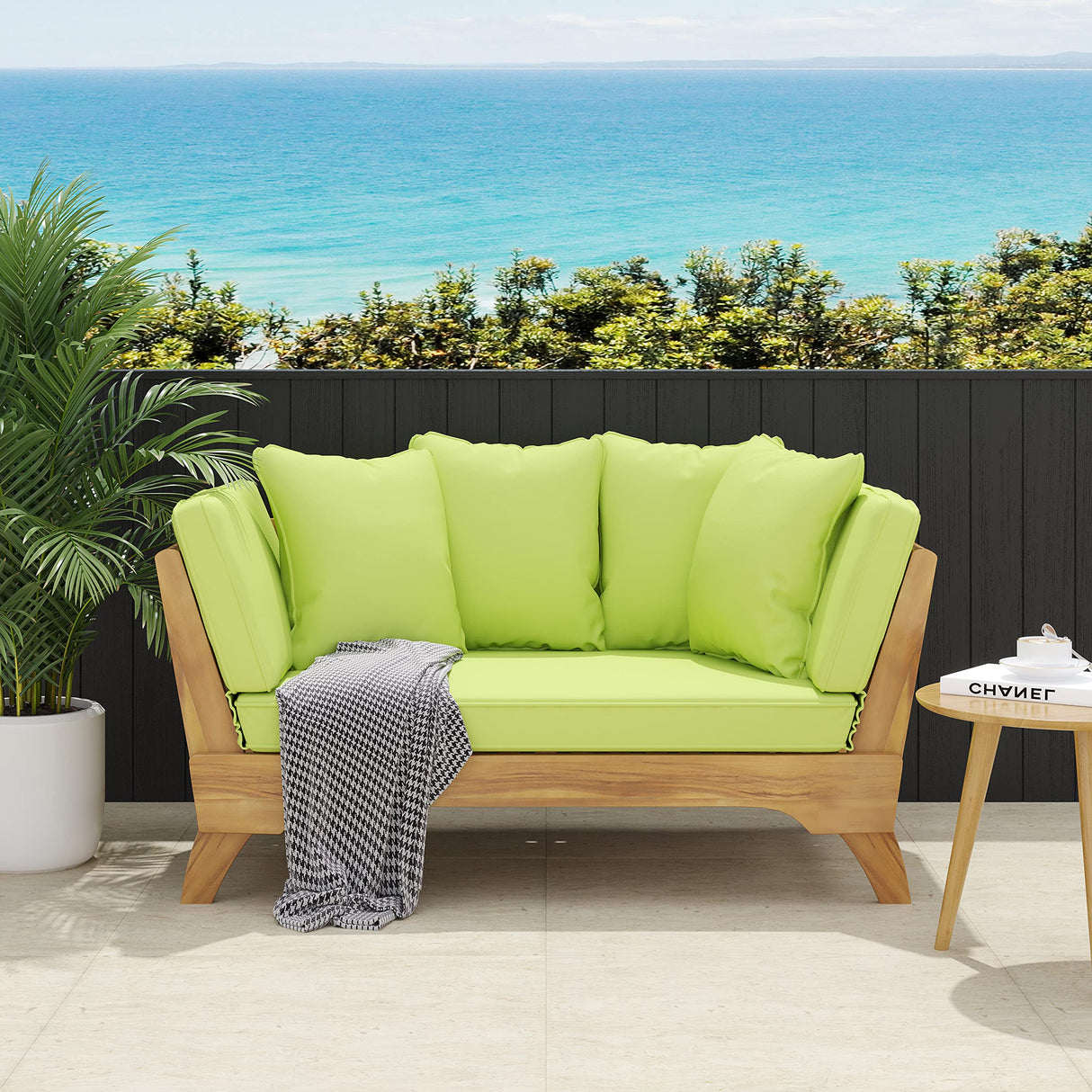 Christopher Knight Home Serene Outdoor Expandable Daybed with Cushions - Acacia Wood - Teak/Light Green/Khaki Christopher Knight Home