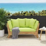 Merax Outdoor Patio Convertible Sofa Couch, Luxury Green Sectional Daybed with High Back & Thick Cushions, Coastal Furniture for Backyard Balcony Poolside, Acacia Wood & Waterr Resistant, Green Merax