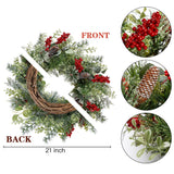 Sggvecsy 21 Inch Artificial Christmas Wreath for Front Door Xmas Red Berry Wreath with Pine Needles Pine Cones Eucalyptus Leaves Christmas Hanging Decorations for Wall Outdoor Home Window Decor Sggvecsy