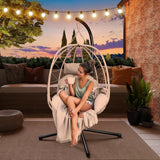 YITAHOME Hanging Egg Chair with Stand Swing Chair Wicker Indoor Outdoor Hammock Egg Chair with Cushions 330lbs for Patio, Bedroom, Garden and Balcony, Single, Light Gray YITAHOME