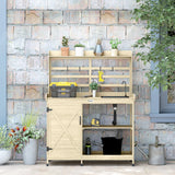 Outsunny Outdoor Wooden Potting Bench Table with Sink and Water Tap, Garden Workstation with Storage Cabinet, Storage Shelves for Backyard, Patio, Balcony, Natural Outsunny