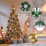 Yaheetech 4.5ft Pre-lit Christmas Tree, Snow Flocked Artificial Christmas Tree with 35 Snow Pinecones & 412 PVC Branch Tips & 150 Warm White Lights, White & Green Yaheetech