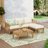 Merax 3-Pieces Outdoor Acacia Wood Patio Conversation Set, Outdoor Furniture Set with Coffee Table, Patio Sectional Sofa Set with Soft Cushion for Garden, Backyard, Balcony, Teak & Beige Merax
