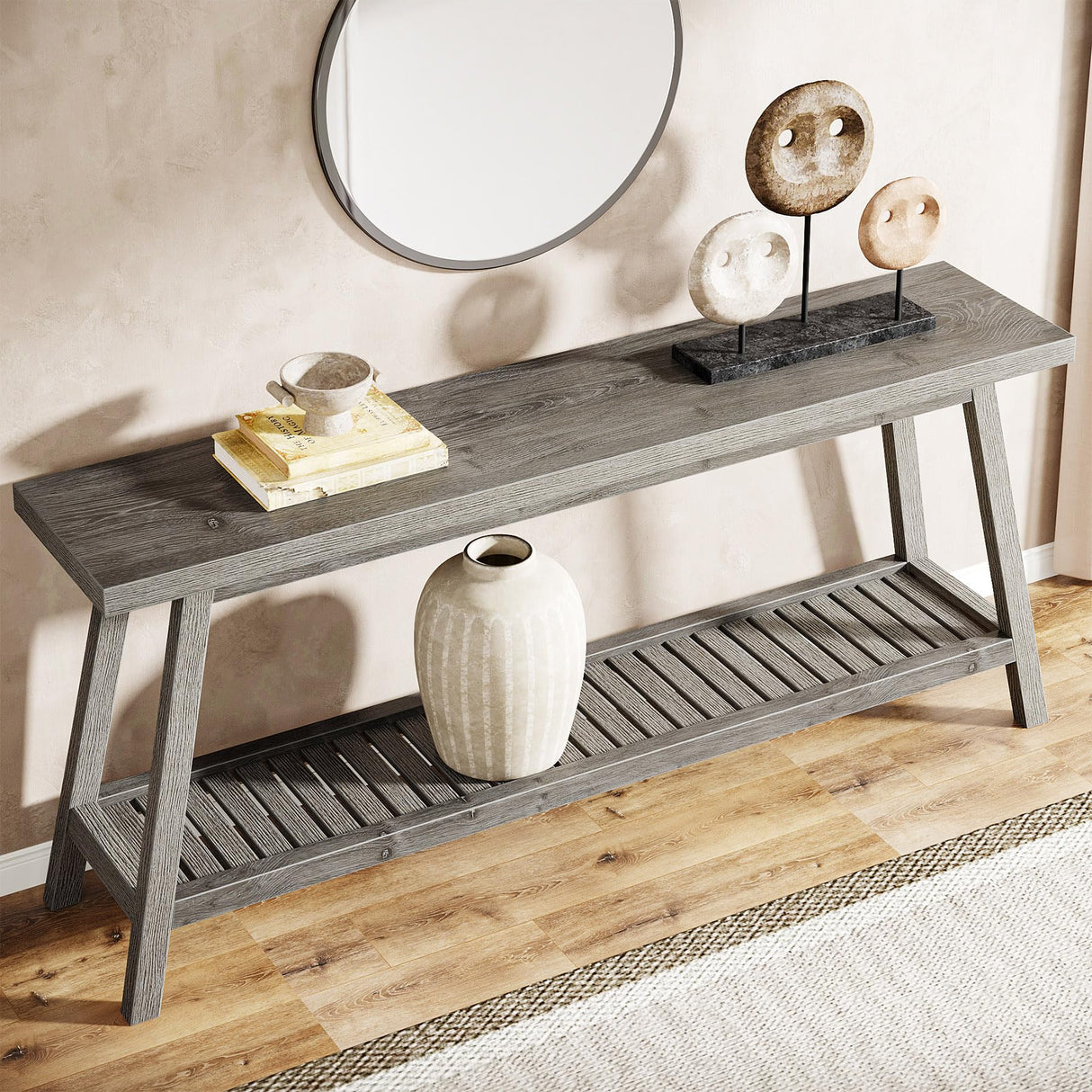 Tribesigns Farmhouse Console Entryway Table: 70.9 Inches Extra Long Console Table for Entryway, 2-Tier Narrow Wood Foyer Sofa Couch Table for Hallway, Entrance, Living Room, Grey Tribesigns