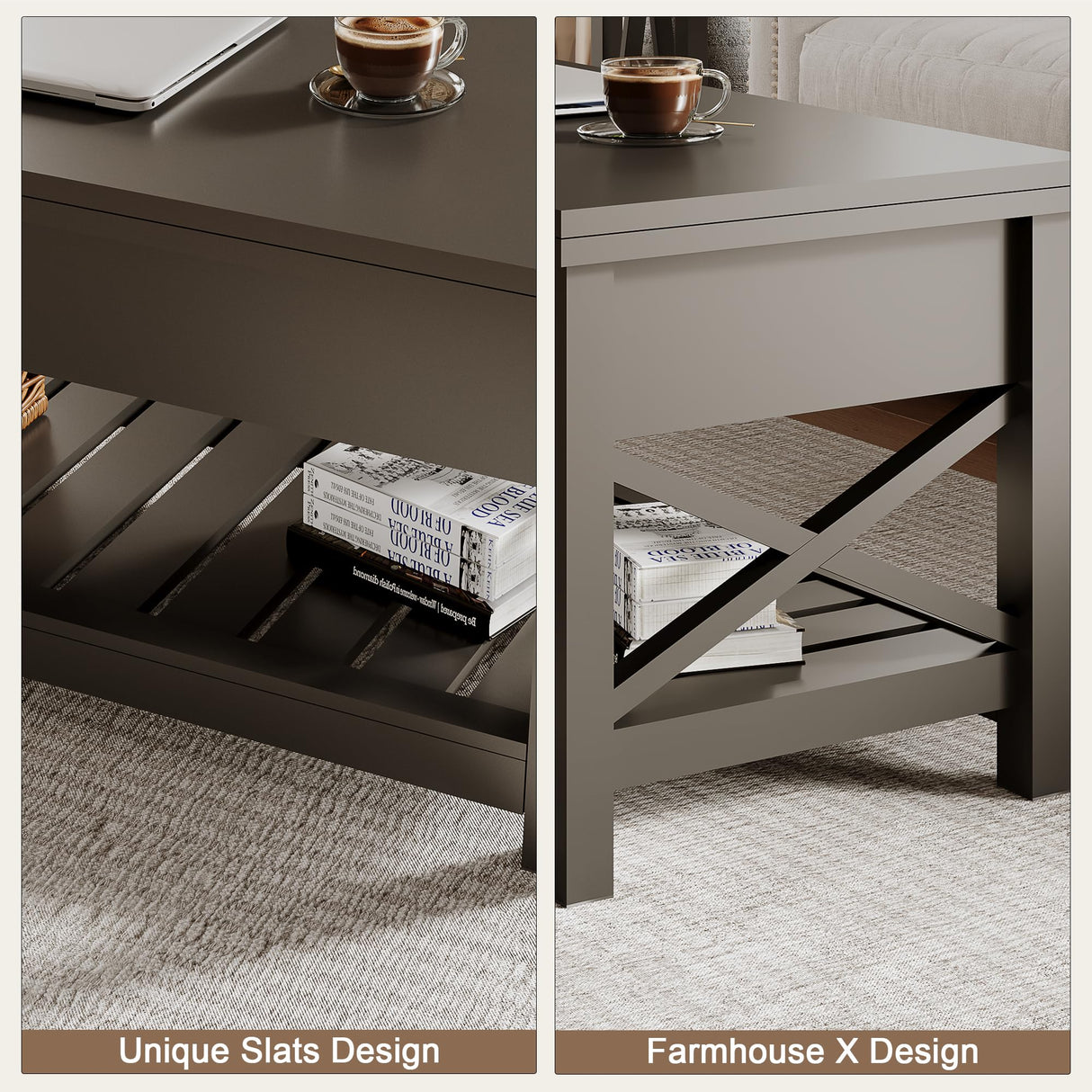 ChooChoo Coffee Table Lift Top, Multi-Function Convertible Coffee Table with Storage and Hidden Compartment, Coffee Table Converts to Dining Table for Living Room, 40 Black ChooChoo