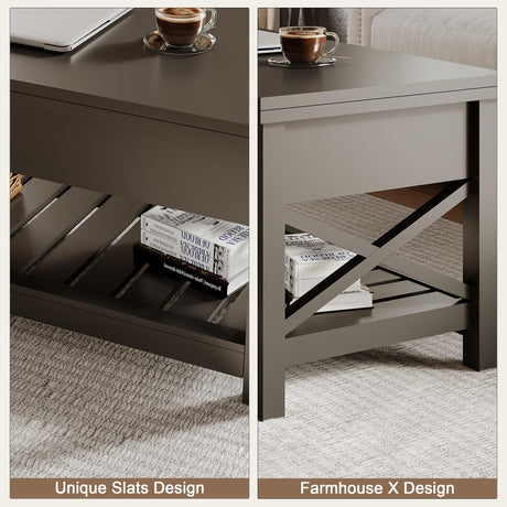 ChooChoo Coffee Table Lift Top, Multi-Function Convertible Coffee Table with Storage and Hidden Compartment, Coffee Table Converts to Dining Table for Living Room, 40 Black ChooChoo