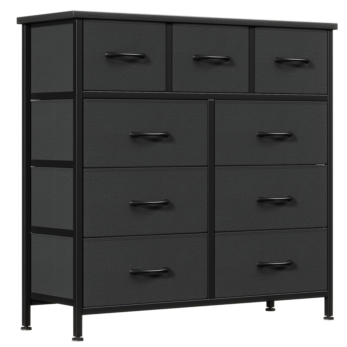 Jocoevol Fabric Dresser for Bedroom with 9 Drawers - Sturdy Steel Frame, Wooden Top & Easy Pull Chest of Drawers with Fabric Bins, Storage Organizer for Closet, Guest Room, Entryway (Black) Jocoevol