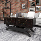Deco 79 Faux Leather Living Room Coffee Table Vintage Faux Leather 2 Drawer Table with Curved Style Leg Stand, Center Table 40" x 19" x 21", Brown Deco 79