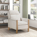 Lexicon Pushback Recliner Chair, Striped Textured Fabric Accent Armchair, Push Back Recliner, Nailhead Trim, Solid Wood Legs, Easy Assembly for Living Room/Office/Apartment, White/Grey Lexicon