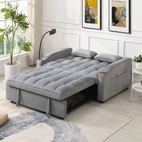 Modern Loveseat Futon Sofa With Pullout Bed, Adjustable Reclining Backrest, Toss Pillows HouseOfZazla
