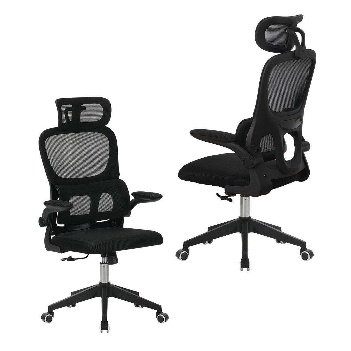 High Back Ergonomic Swivel Rolling Office Chair With Tilt Function, 3D Headrest, Lumbar Support - Black