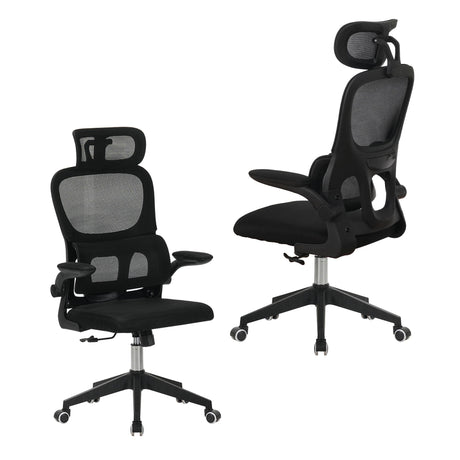 High Back Ergonomic Swivel Rolling Office Chair With Tilt Function, 3D Headrest, Lumbar Support - Black HouseOfZazla