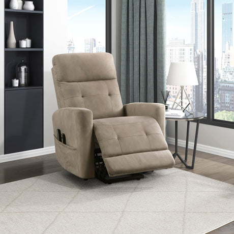 Lexicon Power Lift Recliner with Heat and Massage for Adults Elderly Ergonomic, Textured Microfiber Tufted Lounge Chair Classic Single Sofa Recliner with Side Pockets, Home Theater Seating, Brown Lexicon