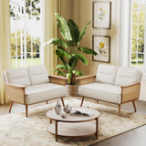ALISH Loveseat Small Sofa Couch with Rattan Armrest Modern Settee Bench Dining Banquette Seat for Kitchen Dining Room Living Room ALISH