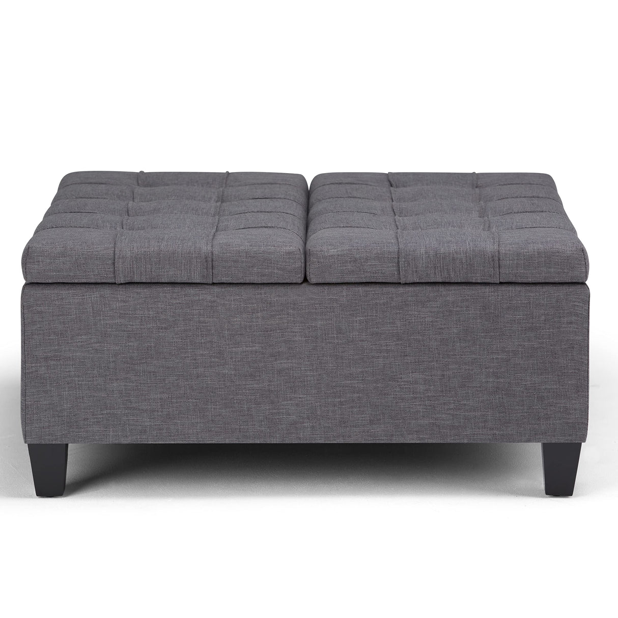 SIMPLIHOME Harrison 36 inch Wide Transitional Square Coffee Table Storage Ottoman in Slate Grey Linen Look Fabric, Assembled, For the Living Room and Bedroom SIMPLIHOME