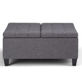 SIMPLIHOME Harrison 36 inch Wide Transitional Square Coffee Table Storage Ottoman in Slate Grey Linen Look Fabric, Assembled, For the Living Room and Bedroom SIMPLIHOME