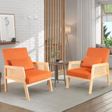 Furmax Accent Chair with Rattan Armrests, Mid Century Modern Lounge Armchair for Living Room, Single Upholstered Leisure Reading Chair with Waist Pillow and Wooden Frame,Set of 1 Furmax