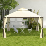 Outsunny 10' x 12' Steel Outdoor Patio Gazebo with Polyester Privacy Curtains, Two-Tier Roof for Air, Large Design Outsunny