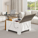 YITAHOME Farmhouse Lift Top Coffee Table with Storage, Wood Square Center Table with Charging Station & USB Ports and Hidden Compartment Coffee Tables for Living Room Bedroom, Home Office, White YITAHOME