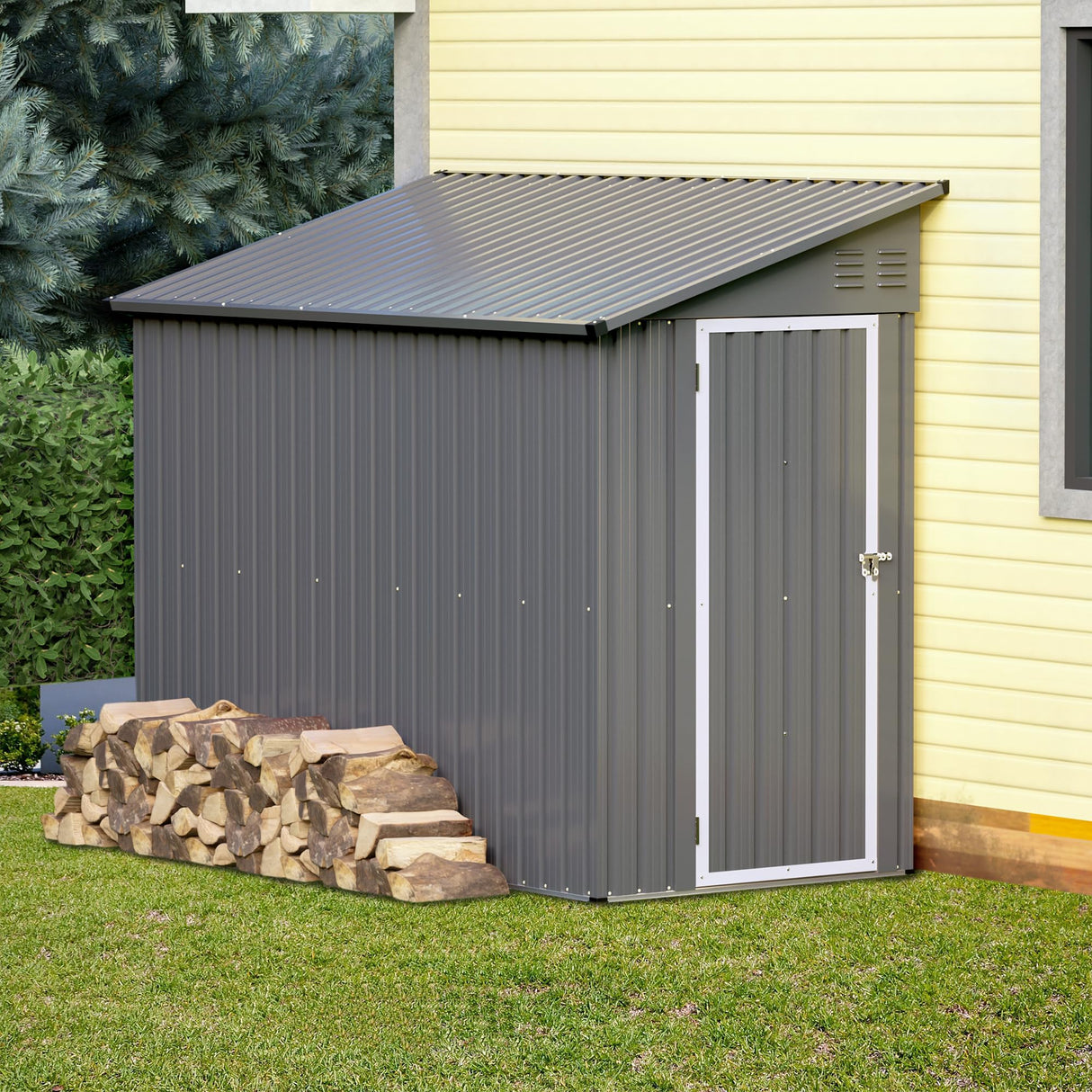 Voryvans Storage Shed 4 * 8 FT Lean to Shed Metal Sheds & Outdoor Storage Cabinet Lockable Tool Organization Bike Mower Shed Portable Outside for Garden Patio, Grey Voryvans