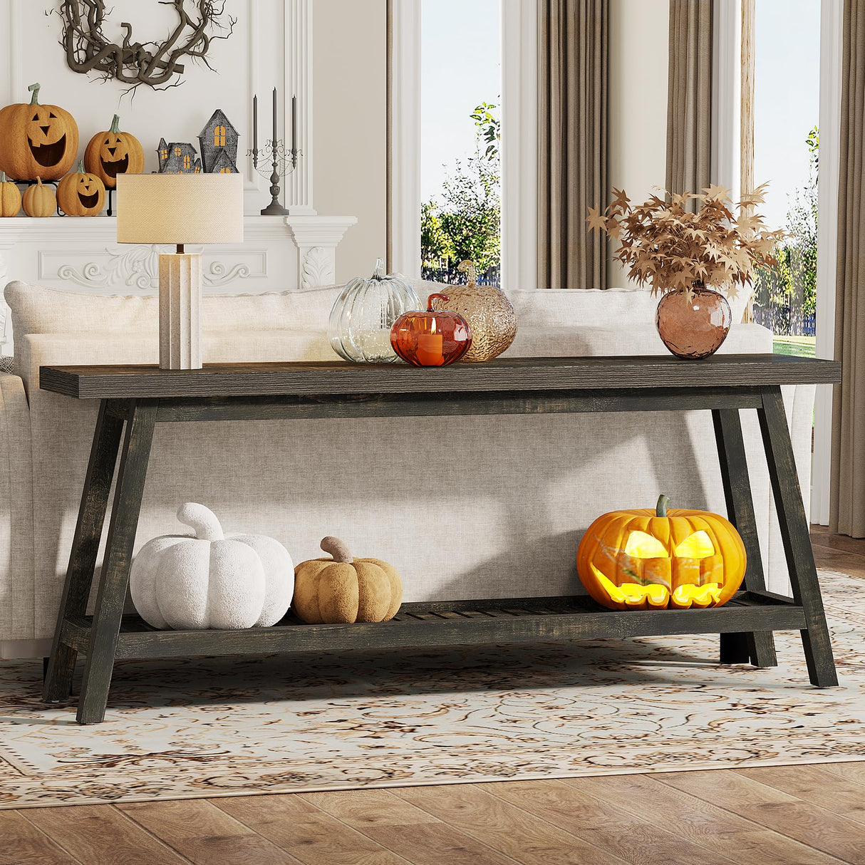 Tribesigns 70.86-Inch Console Table for Entyrway, Farmhouse 2-Tier Entry Entrance Table, Narrow Long Sofa Table Behind Couch, Dark Brown Tribesigns