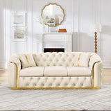 DAMAIFROM Mid Century Modern Chesterfield Sofa Couch, 90.6" Velvet Couch White and Gold Sofa Luxury Loveseat for Living Room, Tufted Sofas with 2 Pillows & Classic Golden Decor, Cream White DAMAIFROM