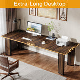 Tribesigns 78.7-Inch 2-Person Computer Desk, 6.5FT Extra Large Rectangular Writing Table with Sturdy Thicken Tabletop, Wood Simple Executive Study Desk Workstation for Home Office, Rustic Brown Tribesigns