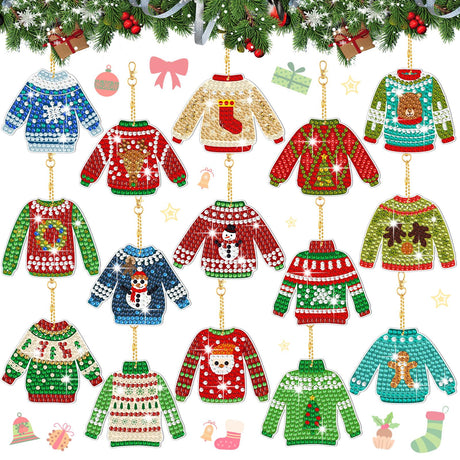 15 Pieces Christmas Ugly Sweater Diamond Painting Keychain 5d Sweater Diamond Art Keychains Christmas Painting Kits for Xmas DIY Crafts Hanging Ornaments Home Decor Estune