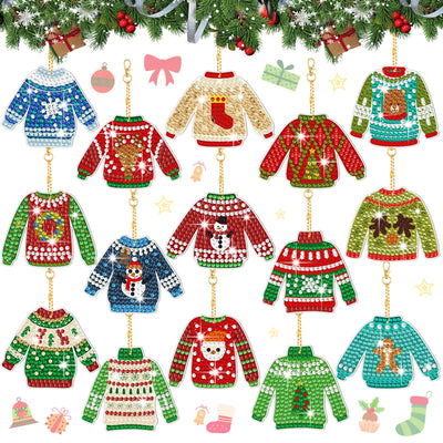 15 Pieces Christmas Ugly Sweater Diamond Painting Keychain 5d Sweater Diamond Art Keychains Christmas Painting Kits for Xmas DIY Crafts Hanging Ornaments Home Decor