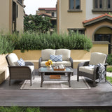 CAODOC 4-Piece Wicker Patio Furniture Set, All-Weather Rattan Conversation Bistro Loveseat Chair and Table Set for Balcony, Backyard and Deck with Soft Cushions and Metal Table(Tan) CAODOC