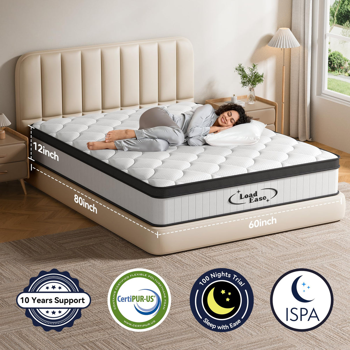 Queen Mattress, 12 Inch Mattress Queen Size in a Box, Hybrid Memory Foam Mattress with Upgrade Individually Pocket Spring to Improve Sleep and Pain Relief, Medium Firm, Motion Isolation, CertiPUR-US LoadEase