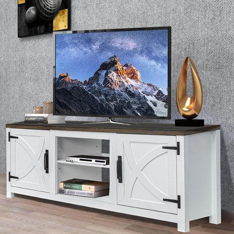 COMEFFIE Modern 58" TV Stand, Media Entertainment Center for TV up to 65 Inch, Console Table with Storage Cabinets for Living Room (White Without Fireplace) COMEFFIE