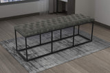 HomePop Upholstered Button Tufted Decorative Bench with Metal Base, Gray Faux Leather HomePop