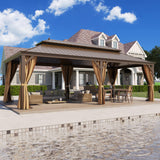 GAZEBEST 12' X 24' Permanent Hardtop Gazebo, Outdoor Galvanized Steel Double Roof Pavilion Pergola Canopy with Aluminum Frame and Privacy Curtains for Garden Patio,Patio Backyard,Deck and Lawns GAZEBEST