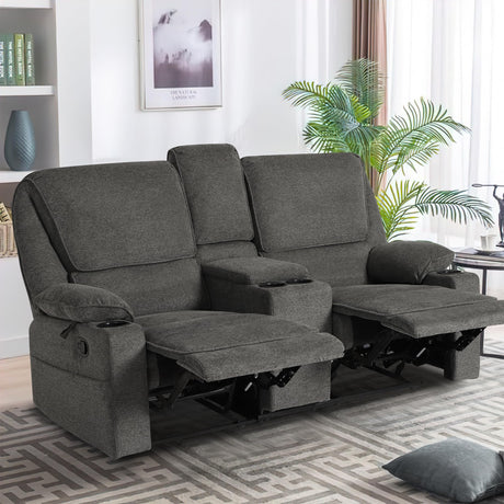 LOUVIXA 67.9" RV Loveseat Recliner Double Recliner RV Sofa, Wall Hugger Reclining RV, Manual Reclining Sofa, RV Theater Seats, Home Theater Seating, RV Theater Seating, RV Furniture, Dark Gray LOUVIXA