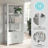 Martha Stewart Hutton Four Tier Shaker Bookcase with Storage Cabinet in Gray with Brushed Nickel Hardware Martha Stewart