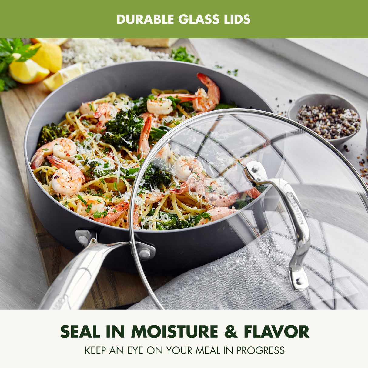 GreenPan Valencia Pro Hard Anodized Healthy Ceramic Nonstick 22 Piece Cookware Pots & Pans Set, Fry Grill, Griddle, Saute & Sauce Pans, Stockpot,Lids, PFAS-Free, Induction, Dishwasher & Oven Safe,Gray GreenPan